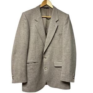 Daniel Hechter Paris Mens Size 40R Blazer Jacket Brown Wool Tweed Plaid